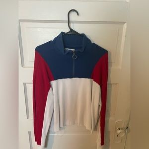 three colored zip up Hollister pull over